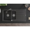 Mexen Andres chiuvetă din granit cu 1,5 camere cu scurgător și baterie de bucătărie Elia, negru pătat - 6515-76-670101-76