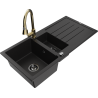 Mexen Andres chiuvetă de bucătărie din granit cu 1,5 compartimente cu scurgător și baterie Elia, neagră