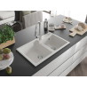 Mexen Tomas chiuvetă de granit cu 2 compartimente cu baterie de bucătărie Elia, albă - 6516-20-670101-00