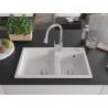 Mexen Tomas chiuvetă de bucătărie din granit cu 2 cuve și baterie de bucătărie Elia, alb - 6516-20-670101-00