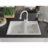 Mexen Tomas chiuvetă granit 2-camere cu baterie de bucătărie Elia, alb - 6516-20-670101-20
