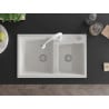 Mexen Tomas chiuvetă granit 2-camere cu baterie de bucătărie Elia, alb - 6516-20-670101-20