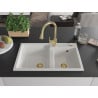 Mexen Tomas Chiuvetă de granit cu 2 compartimente și baterie de bucătărie Elia, Albă - 6516-20-670101-50