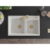 Mexen Tomas Chiuvetă de granit cu 2 compartimente și baterie de bucătărie Elia, Albă - 6516-20-670101-50