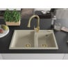 Chiuvetă din granit Mexen Tomas cu 2 compartimente și baterie de bucătărie Elia, bej - 6516-69-670101-50