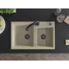 Mexen Tomas chiuvetă de granit cu 2 cuve și baterie de bucătărie Elia, bej - 6516-69-670101-70