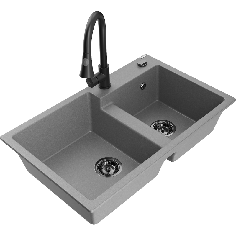 Mexen Tomas chiuvetă de bucătărie granit 2 camere cu baterie bucătărie Elia, gri - 6516-71-670101-70-B