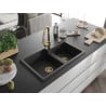 Mexen Tomas chiuvetă granit 2 compartimente cu baterie de bucătărie Elia, negru/argintiu metalic - 6516-73-670101-50