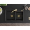 Mexen Tomas chiuvetă granit 2 compartimente cu baterie de bucătărie Elia, negru/argintiu metalic - 6516-73-670101-50