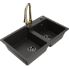 Mexen Tomas chiuvetă de granit cu 2 compartimente cu baterie de bucătărie Elia, negru/auriu metalic - 6516-75-670101-50-B