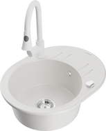 Mexen Kevin chiuvetă de granit cu 1 compartiment, cu scurgător și baterie de bucătărie Elia, alb - 6517-20-670101-20