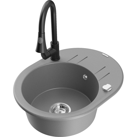 Mexen Kevin chiuvetă de bucătărie din granit cu 1 cuvă, cu uscător și baterie de bucătărie Elia, gri - 6517-71-670101-70