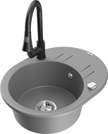 Mexen Kevin chiuvetă de bucătărie din granit cu 1 cuvă, cu uscător și baterie de bucătărie Elia, gri - 6517-71-670101-70