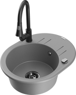 Mexen Kevin chiuvetă de granit cu 1 compartiment cu scurgător și baterie de bucătărie Elia, gri - 6517-71-670101-70-B