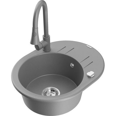 Mexen Kevin chiuvetă de granit cu 1 compartiment cu scurgător și baterie de bucătărie Elia, gri - 6517-71-670101-71