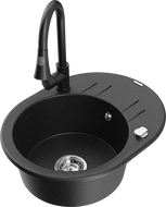 Mexen Kevin 1-medencés gránit mosogató csepegtetővel és Elia konyhai csapteleppel, fekete/ezüst metál - 6517-73-670101-70