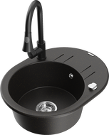 Mexen Kevin chiuvetă de granit cu 1 compartiment cu scurgător și baterie de bucătărie Elia, negru/auriu metalic