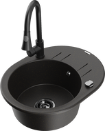 Mexen Kevin chiuvetă granit 1-cuvelă cu scurgător și baterie bucătărie Elia, negru/auriu metalizat - 6517-75-670101-70-B