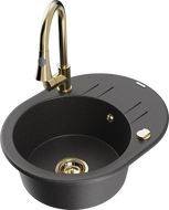 Mexen Kevin chiuvetă de granit cu 1 compartiment cu scurgător și baterie de bucătărie Elia, negru pătat - 6517-76-670101-50