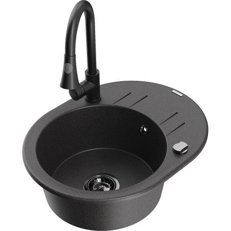 Mexen Kevin chiuvetă de bucătărie din granit cu 1 compartiment cu scurgător și baterie Elia, neagră cu pete