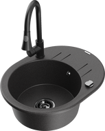 Mexen Kevin chiuvetă de bucătărie din granit cu 1 compartiment cu scurgător și baterie Elia, neagră cu pete