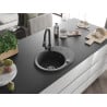 Mexen Kevin chiuvetă de granit cu 1 compartiment, cu scurgător și baterie de bucătărie Elia, negru cu pete