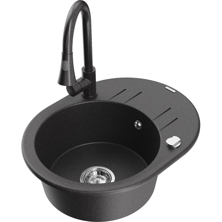 Mexen Kevin chiuvetă de granit cu 1 compartiment, cu scurgător și baterie de bucătărie Elia, negru cu pete