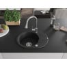 Mexen Kevin chiuvetă de granit cu un compartiment, cu picurător și baterie de bucătărie Elia, Neagră - 6517-77-670101-00