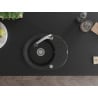 Mexen Kevin chiuvetă de granit cu un compartiment, cu picurător și baterie de bucătărie Elia, Neagră - 6517-77-670101-00