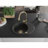 Mexen Kevin chiuvetă de granit cu un singur compartiment cu picurător și baterie de bucătărie Elia, negru - 6517-77-670101-50