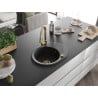 Mexen Kevin chiuvetă de granit cu un compartiment, cu picurător și baterie de bucătărie Elia, Neagră - 6517-77-670101-50