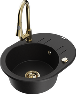 Mexen Kevin chiuvetă de granit cu un singur compartiment cu picurător și baterie de bucătărie Elia, negru - 6517-77-670101-50