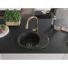 Mexen Kevin chiuvetă de granit cu un compartiment, cu picurător și baterie de bucătărie Elia, Neagră - 6517-77-670101-50-B