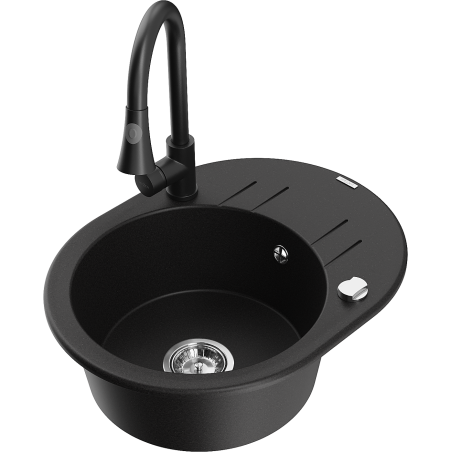 Mexen Kevin 1-medencés gránit mosogató csepegtetővel és Elia konyhai csappal, fekete - 6517-77-670101-70