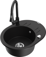 Mexen Kevin chiuvetă din granit cu 1 compartiment, cu scurgător și baterie de bucătărie Elia, neagră - 6517-77-670101-70