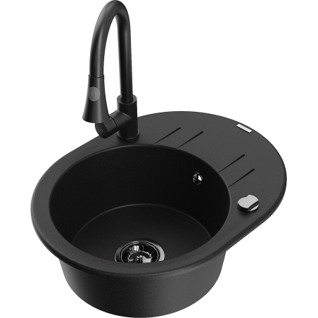 Mexen Kevin chiuvetă de bucătărie din granit cu 1 bazin, cu scurgător și baterie Elia, neagră - 6517-77-670101-70-B