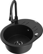 Mexen Kevin egymedencés gránit mosogató csepegtetővel és Elia konyhai csapteleppel, fekete - 6517-77-670101-70-B