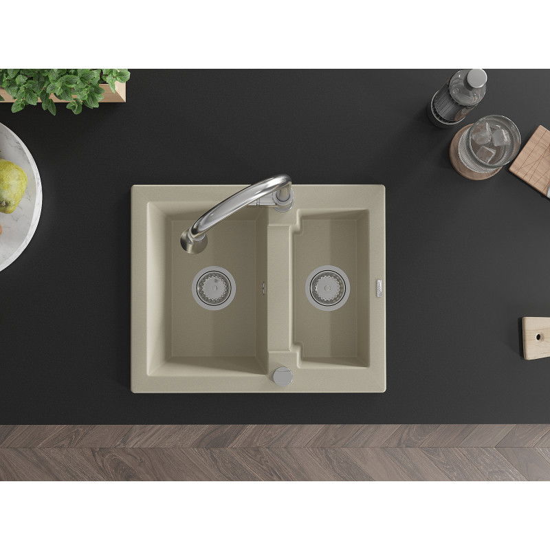 Mexen Carlos chiuvetă din granit 1,5 compartimente cu baterie de bucătărie Elia, bej - 6518-69-670101-00