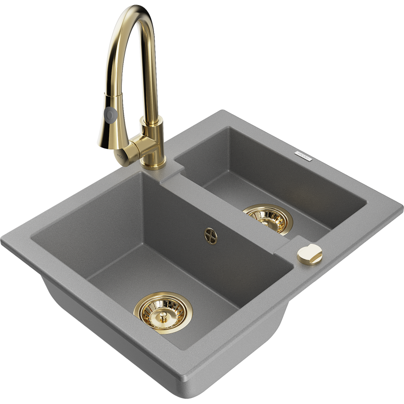 Mexen Carlos chiuvetă granit 1,5-camere cu baterie de bucătărie Elia, gri - 6518-71-670101-50