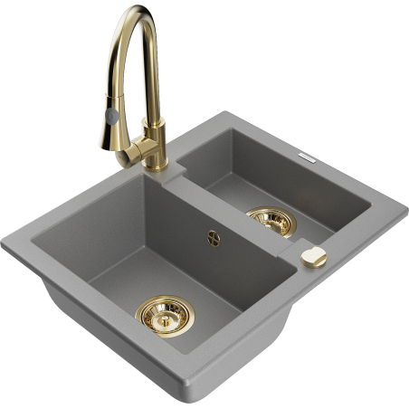 Mexen Carlos chiuvetă granit 1,5-camere cu baterie de bucătărie Elia, gri - 6518-71-670101-50