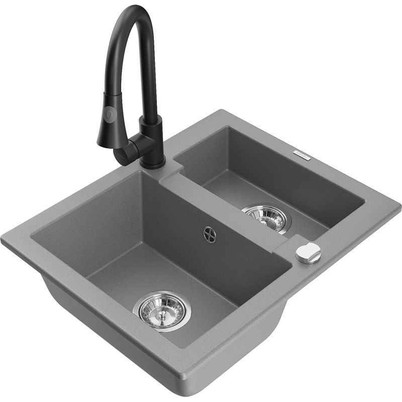 Mexen Carlos chiuvetă granit 1,5 cămăruțe cu baterie de bucătărie Elia, gri - 6518-71-670101-70