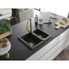 Mexen Carlos chiuvetă de granit cu 1,5 compartimente cu baterie de bucătărie Elia, negru/argintiu metalizat - 6518-73-670101-50