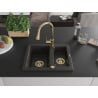 Mexen Carlos chiuvetă de bucătărie din granit cu 1,5 compartimente cu baterie Elia, negru/auriu metalic - 6518-75-670101-50