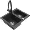Mexen Carlos chiuvetă din granit cu 1,5 compartimente și baterie de bucătărie Elia, negru cu pete - 6518-76-670101-70