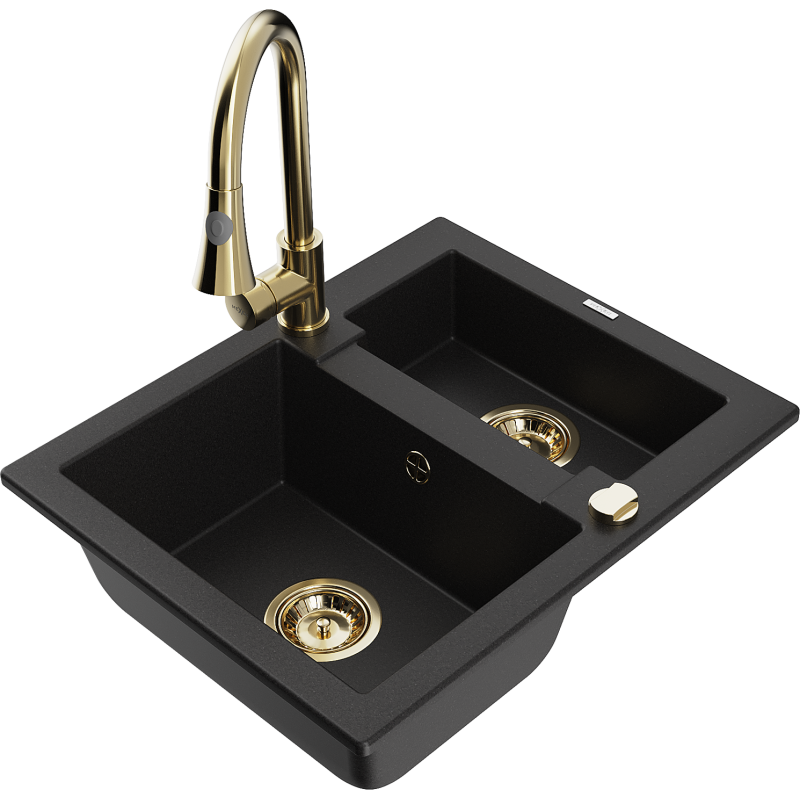 Mexen Carlos chiuvetă de granit 1,5 cameră cu baterie de bucătărie Elia, negru - 6518-77-670101-50