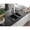 Mexen Carlos chiuvetă de granit cu 1,5 compartimente și baterie de bucătărie Elia, negru - 6518-77-670101-70