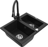 Mexen Carlos chiuvetă de bucătărie granite cu 1,5 cuve cu robinet Elia, negru - 6518-77-670101-70