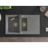 Mexen Matias chiuvetă de bucătărie din granit cu 1,5 compartimente și scurgător și baterie Flora, gri