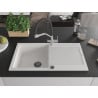 Mexen Leo chiuvetă de granit cu o singură cuvă, cu picurător și baterie de bucătărie Duo, albă - 6501-20-671701-07-B