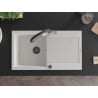 Mexen Leo chiuvetă de granit cu o singură cuvă, cu picurător și baterie de bucătărie Duo, albă - 6501-20-671701-07-B